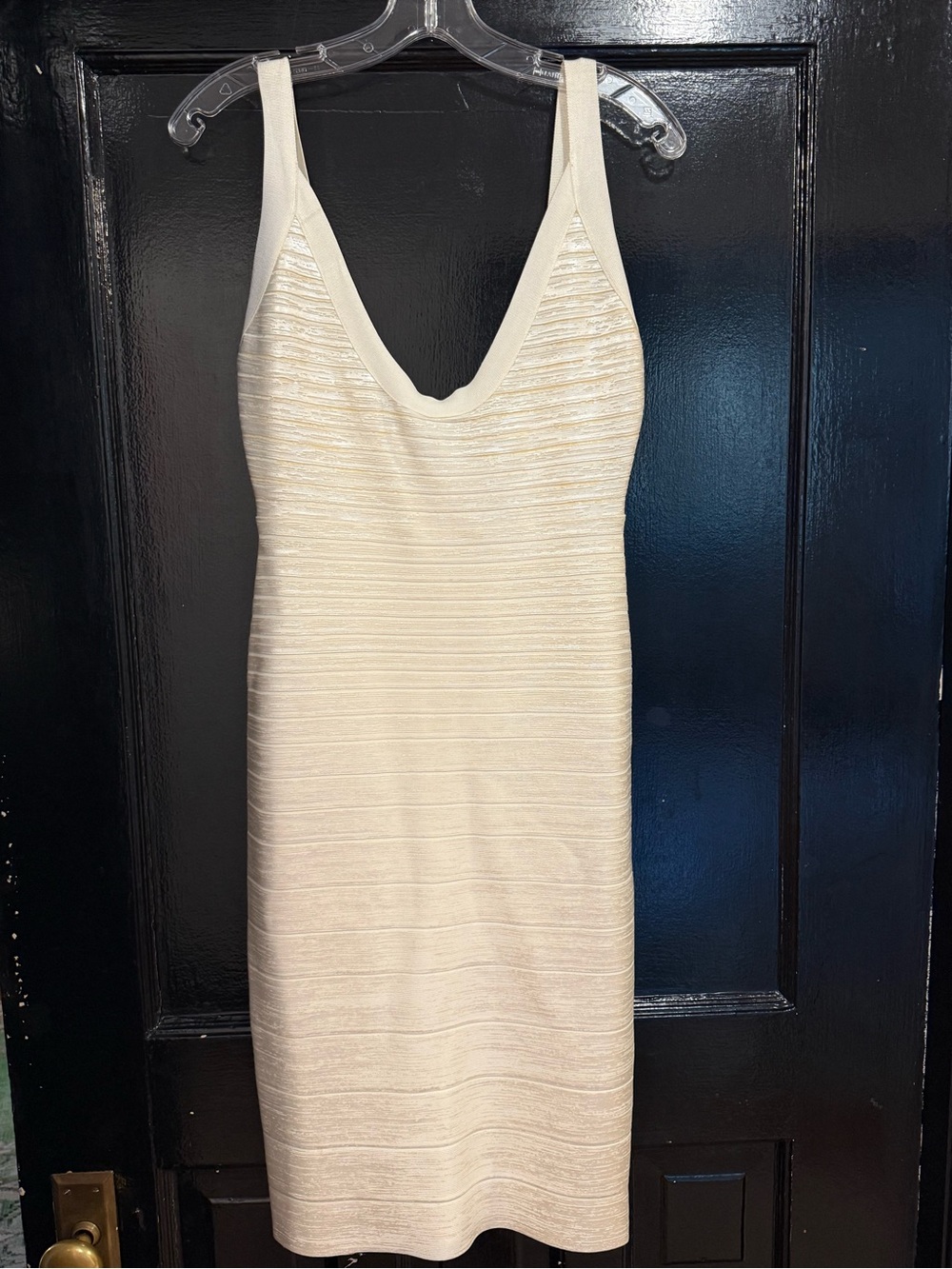 Herve Leger Cream Sleeveless V-Neck Bandage Mini Dress